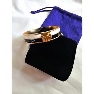Tory Burch Kira White/Black Enamel Raised Logo Hinged Bracelet